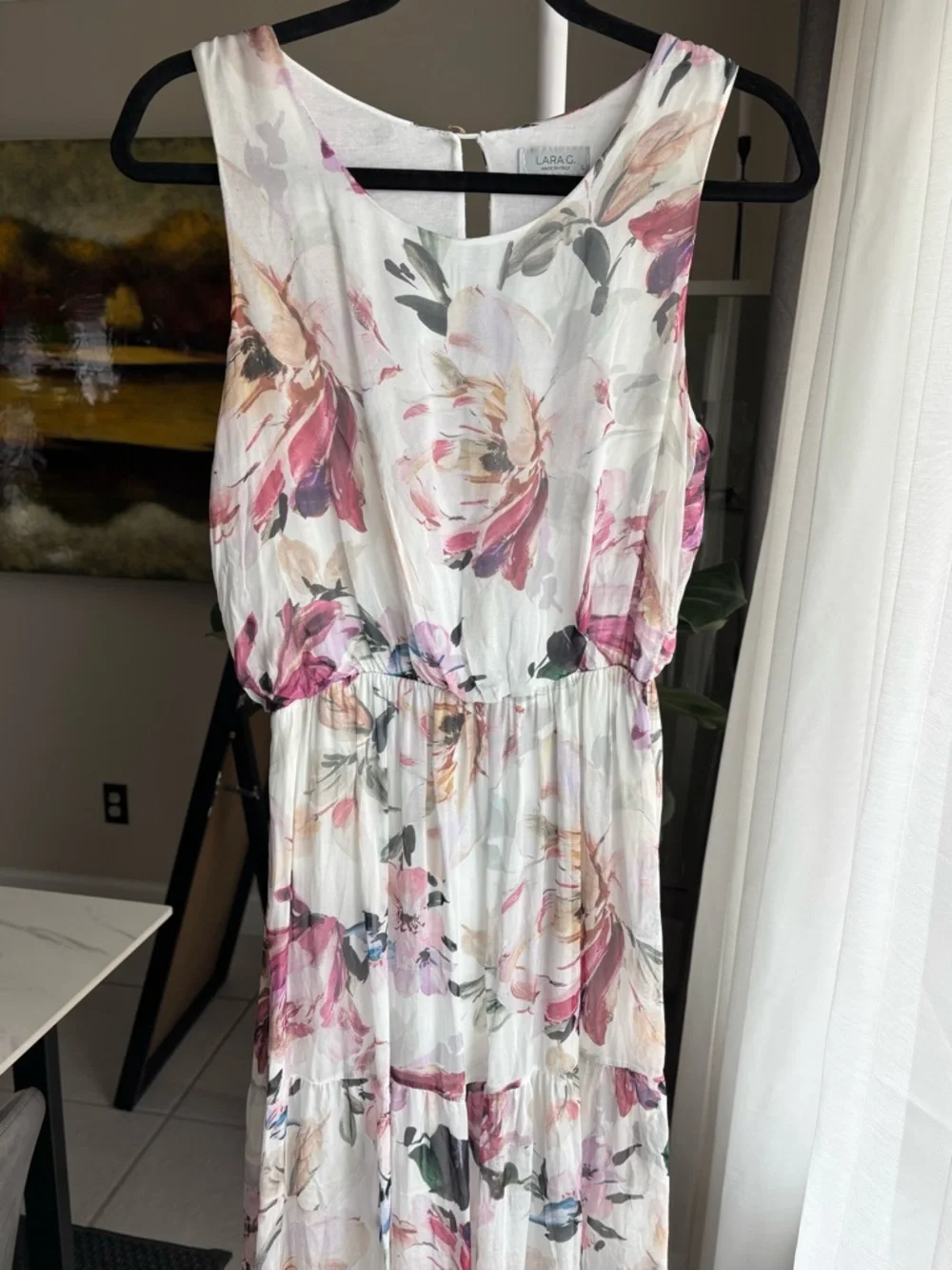LARA White Maxi Dress with Pink and Green Floral Print Sz S - Picture 3 of 10